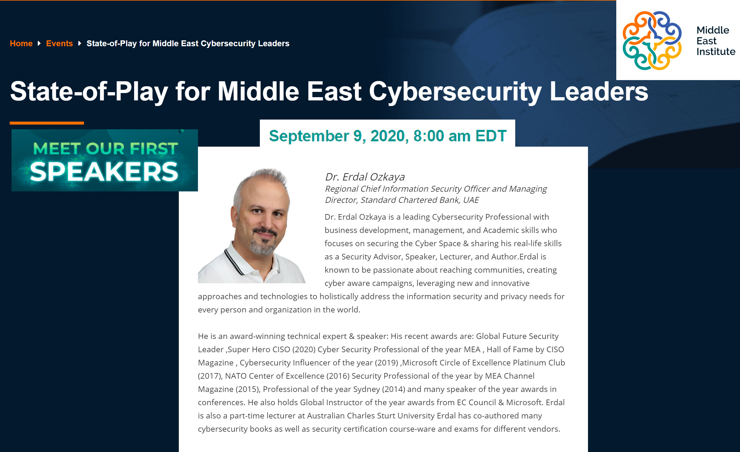 State-of-Play for Middle East Cybersecurity Leader : Dr Erdal Ozkaya